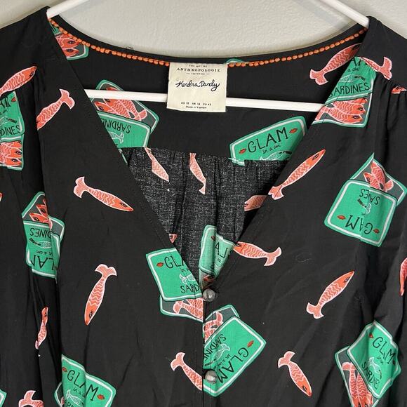 Anthropologie Womens Kendra Dandy Dreamer Button Down Shirt Sz 10 Green Black - Picture 9 of 16